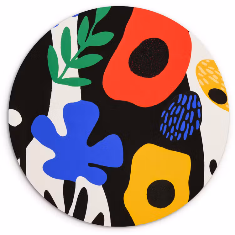 Muurcirkel - Bloemen - Bladeren - Abstract - Zwart — 1