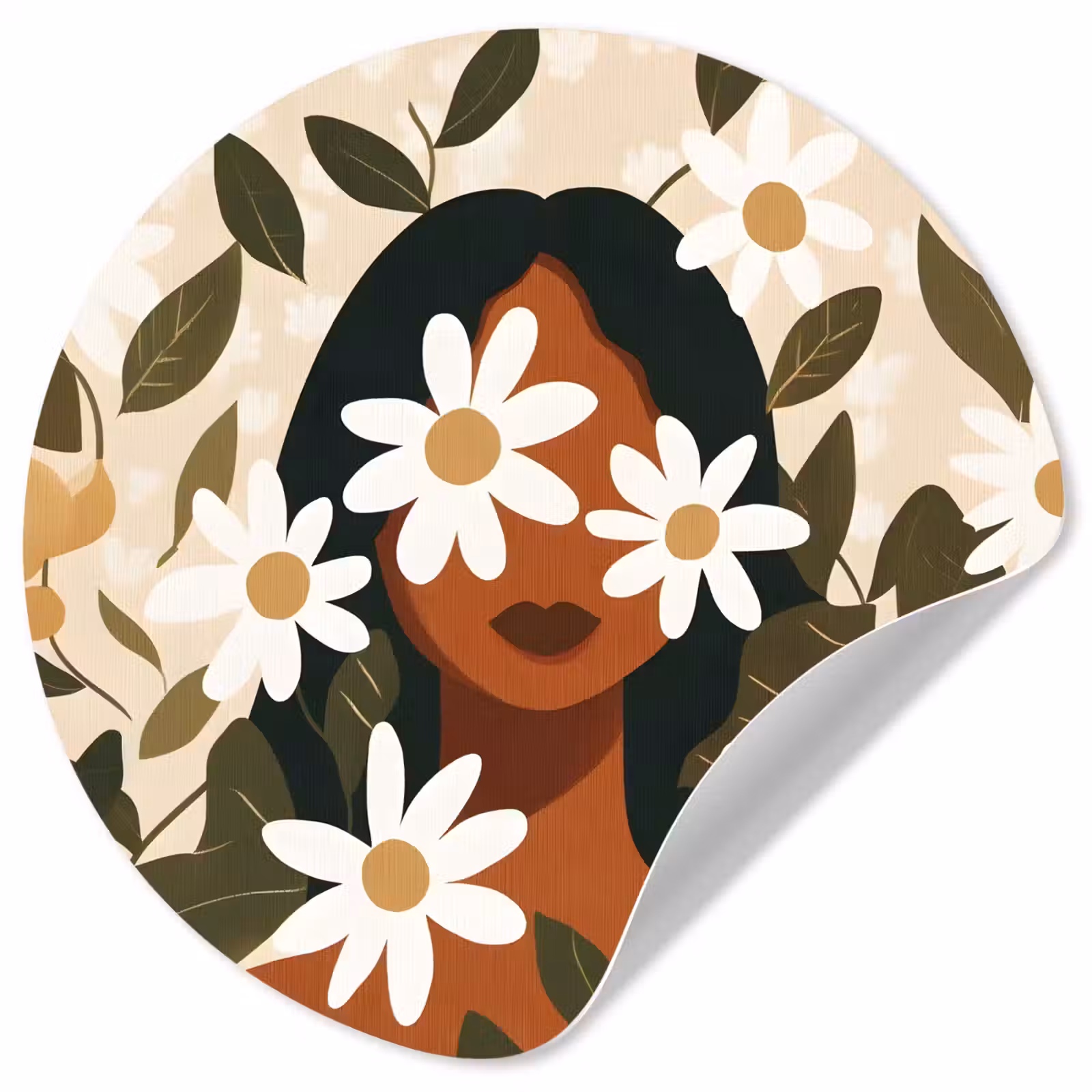 Behangcirkel - Illustratie - Vrouw - Madeliefjes - Wit — 1