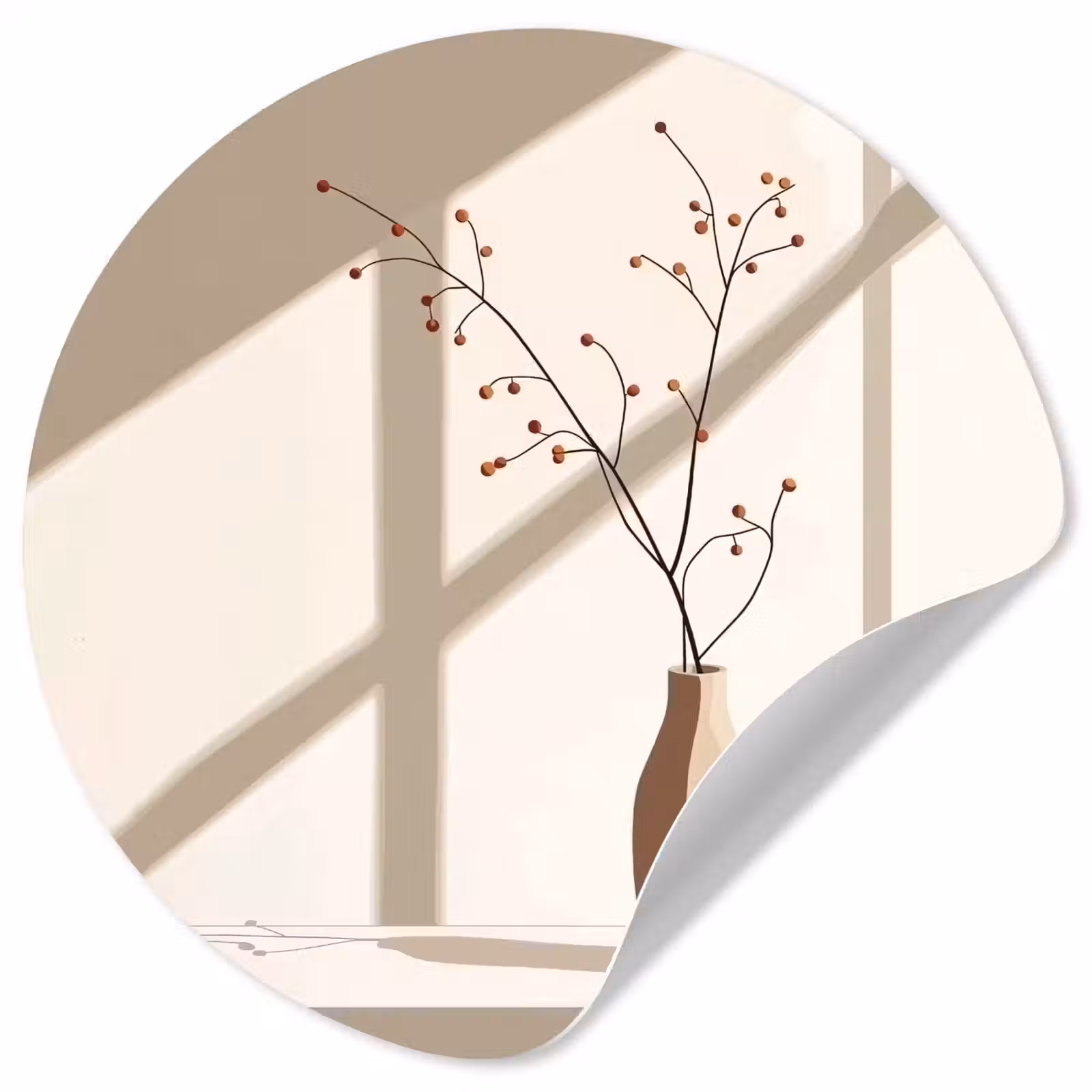 Behangcirkel - Vaas - Takken - Bessen - Minimalistisch — 1