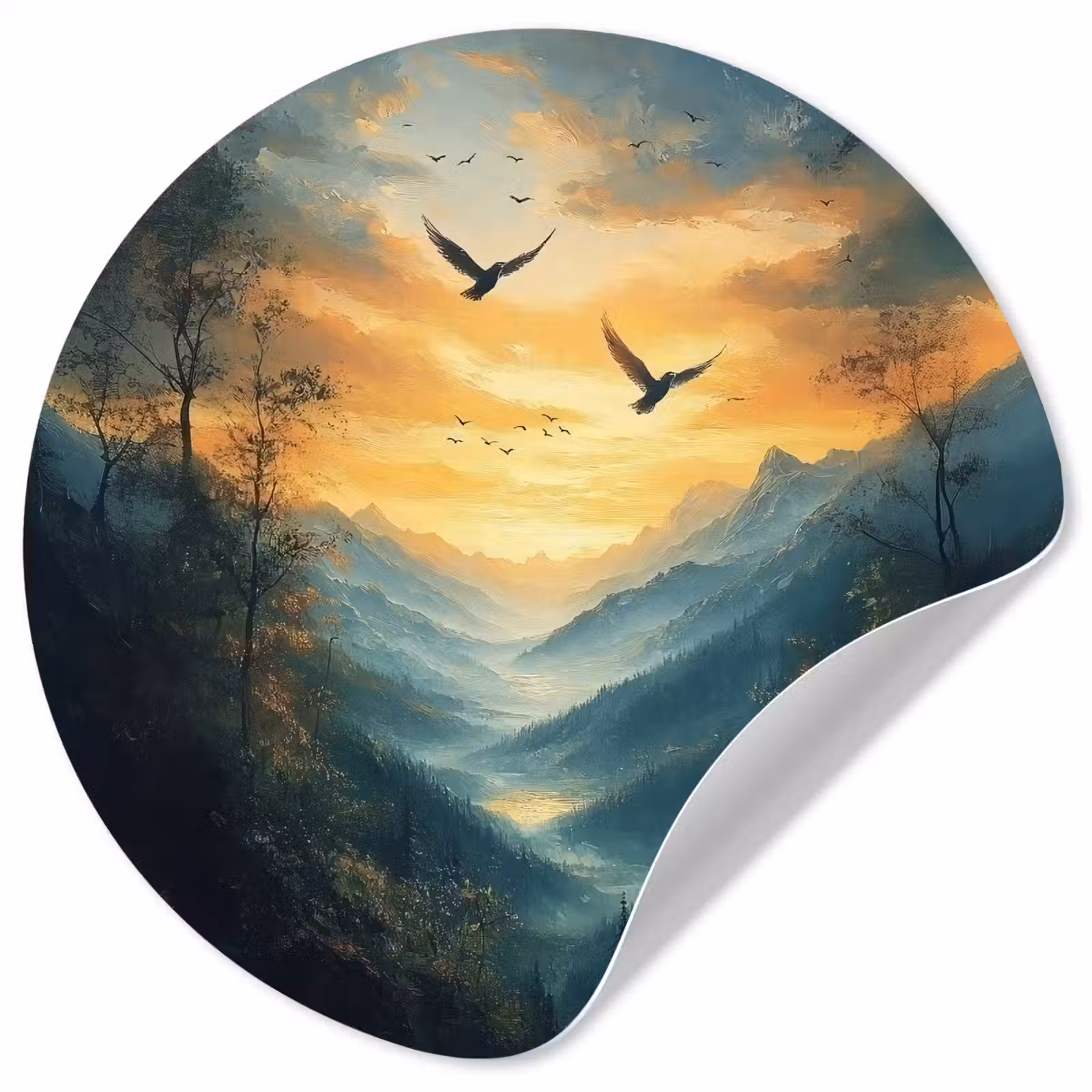 Behangcirkel - Vogels - Zon - Bomen - Groen — 1