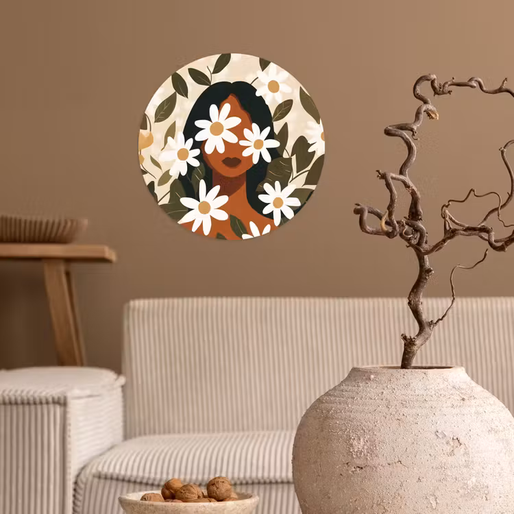 Behangcirkel - Illustratie - Vrouw - Madeliefjes - Wit — 2