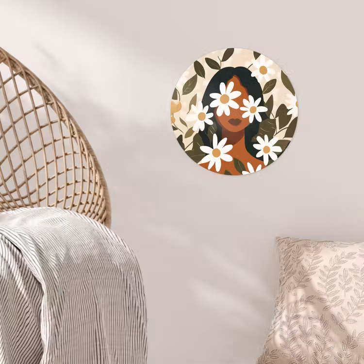 Behangcirkel - Illustratie - Vrouw - Madeliefjes - Wit — 5