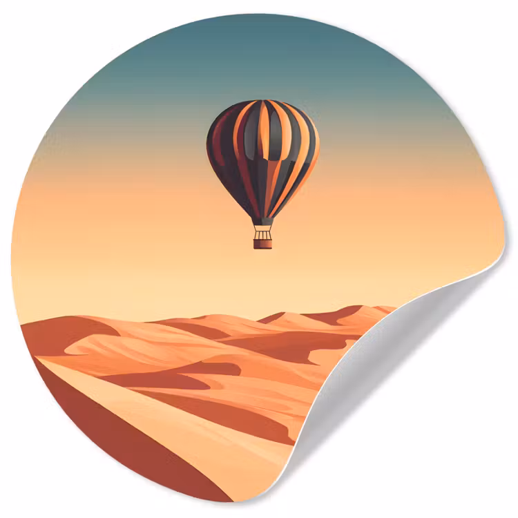 Behangcirkel - Luchtballon - Woestijn - Zonsondergang - Blauw — 1