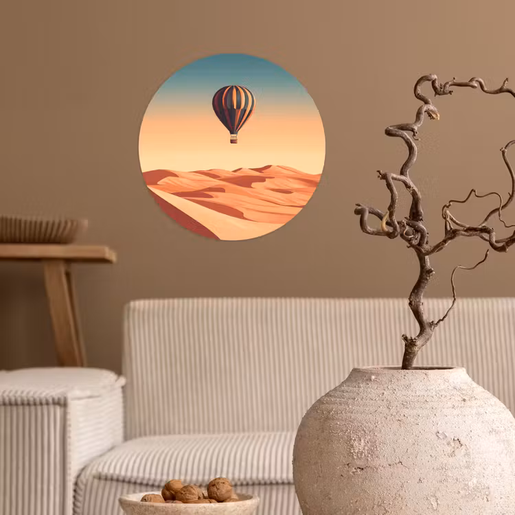 Behangcirkel - Luchtballon - Woestijn - Zonsondergang - Blauw — 2