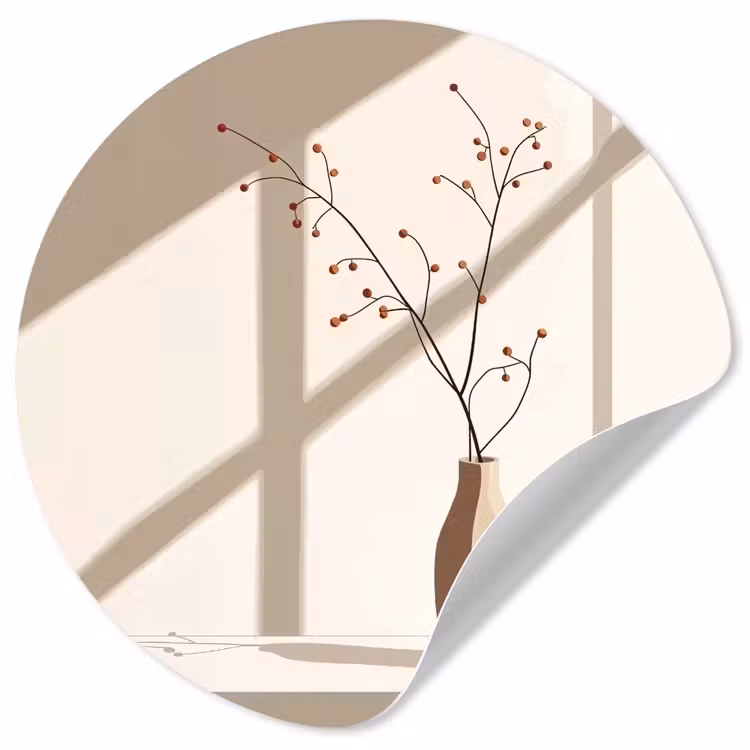 Behangcirkel - Vaas - Takken - Bessen - Minimalistisch — 1