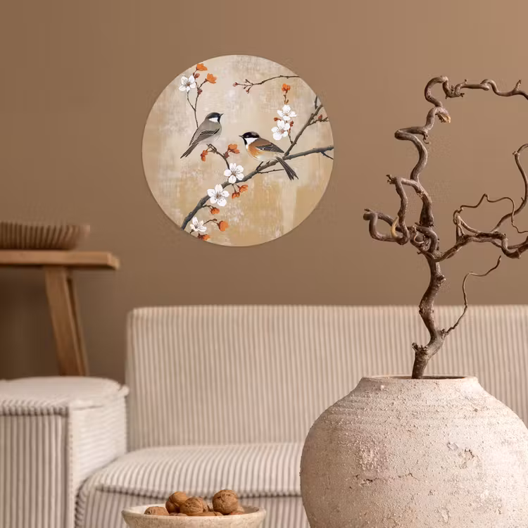 Behangcirkel - Vogels - Bloesemtak - Bloemen - Oranje — 2