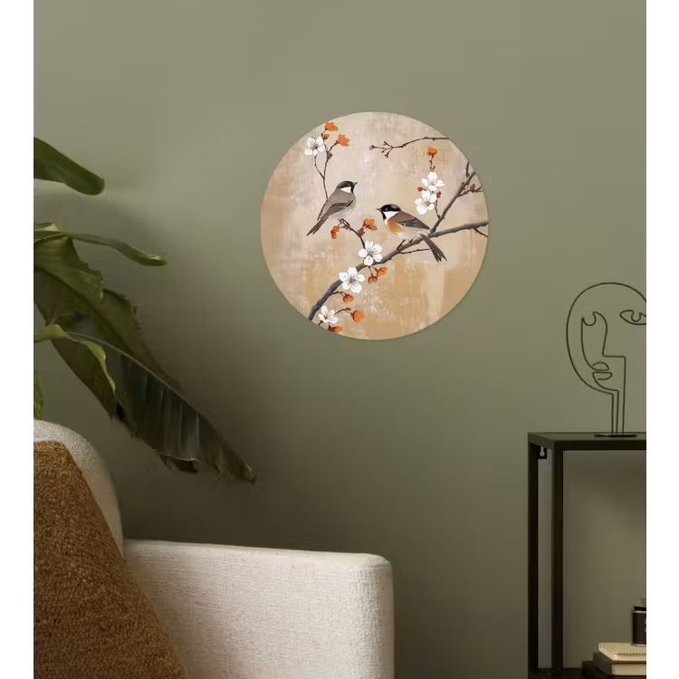 Behangcirkel - Vogels - Bloesemtak - Bloemen - Oranje — 3