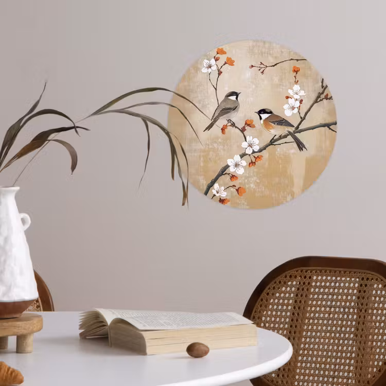 Behangcirkel - Vogels - Bloesemtak - Bloemen - Oranje — 4
