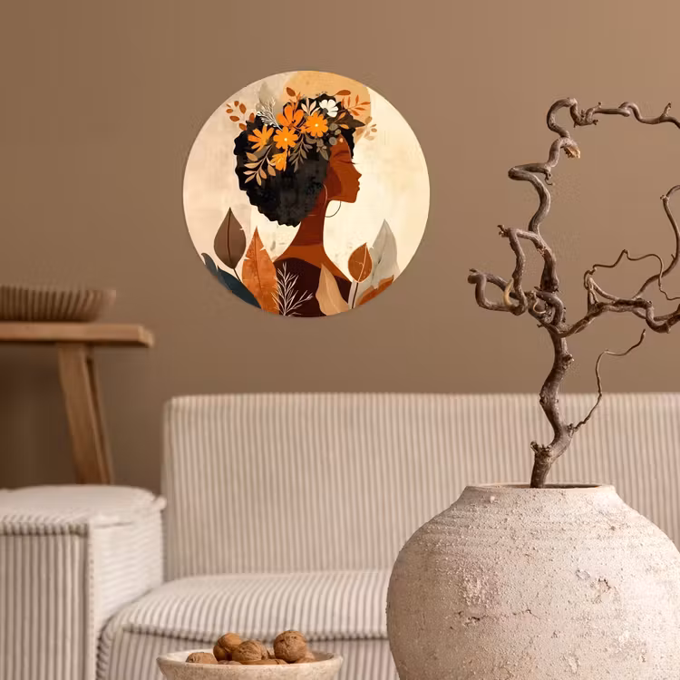 Behangcirkel - Vrouw - Krullen - Bloemen - Beige — 2