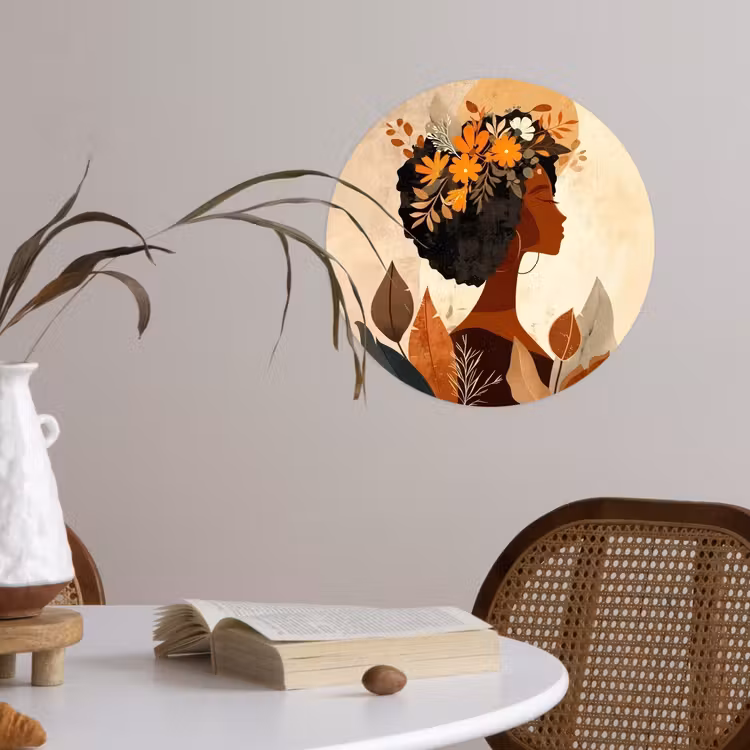 Behangcirkel - Vrouw - Krullen - Bloemen - Beige — 4