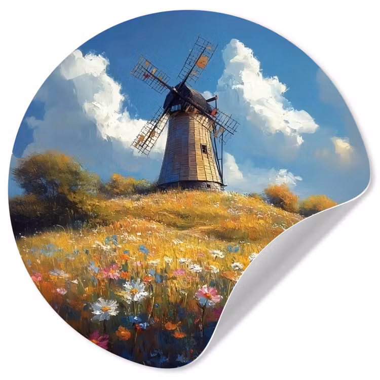Behangcirkel - Windmolen - Heuvel - Bloemen - Kleurrijk — 1