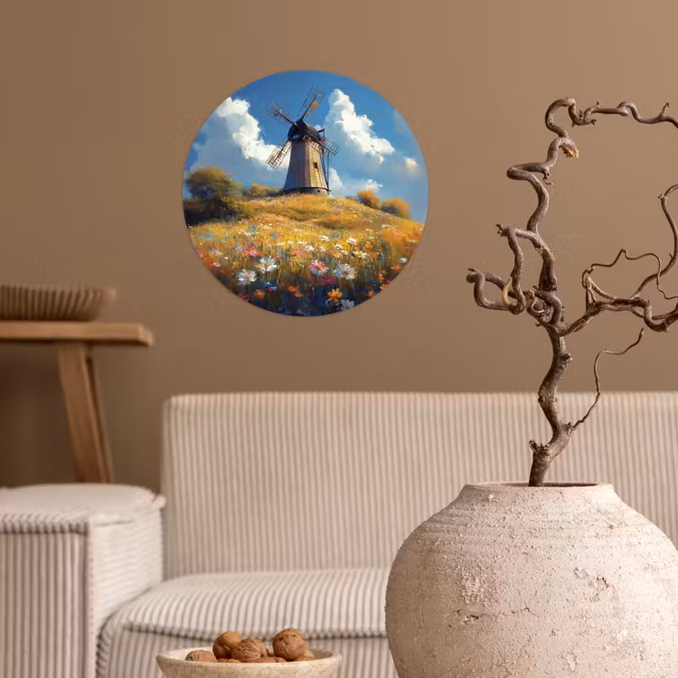 Behangcirkel - Windmolen - Heuvel - Bloemen - Kleurrijk — 2