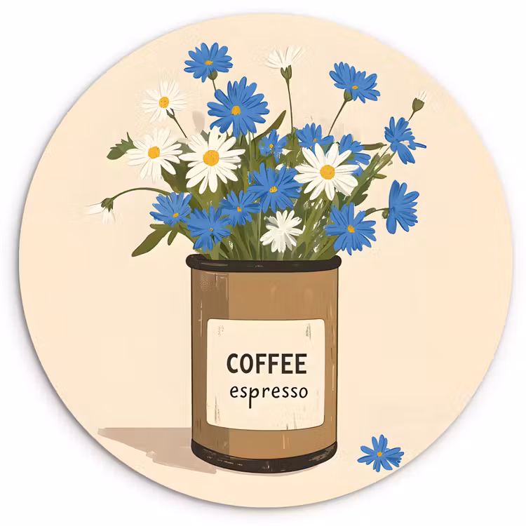Muurcirkel - Coffee - Blik - Minimalistisch - Bloemen — 1