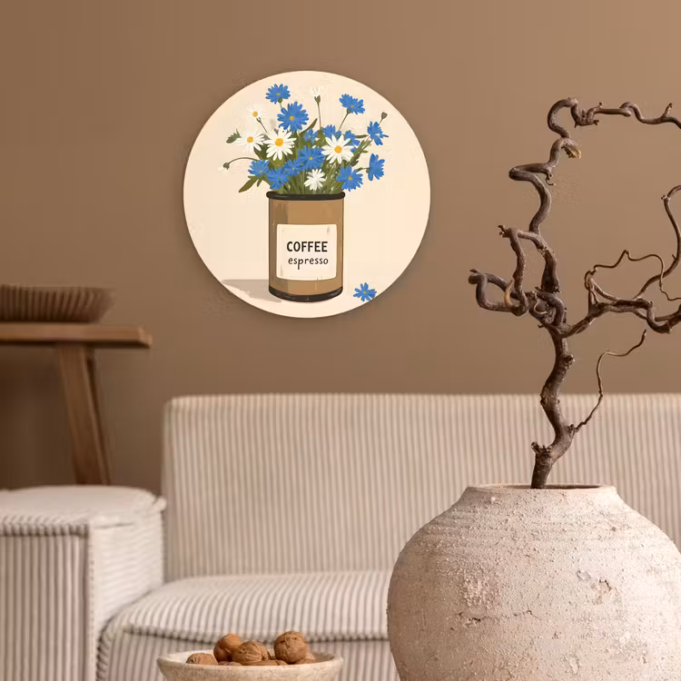 Muurcirkel - Coffee - Blik - Minimalistisch - Bloemen — 2