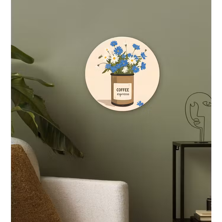 Muurcirkel - Coffee - Blik - Minimalistisch - Bloemen — 3