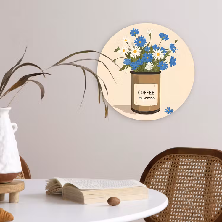 Muurcirkel - Coffee - Blik - Minimalistisch - Bloemen — 4