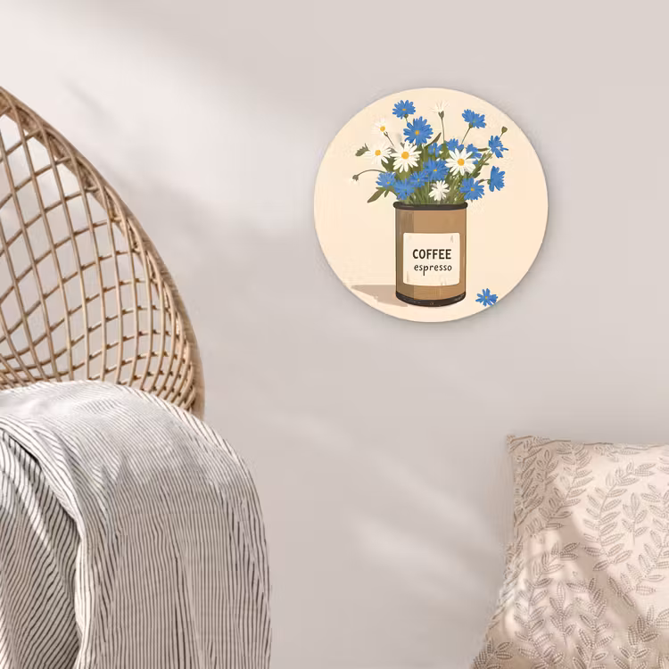 Muurcirkel - Coffee - Blik - Minimalistisch - Bloemen — 5
