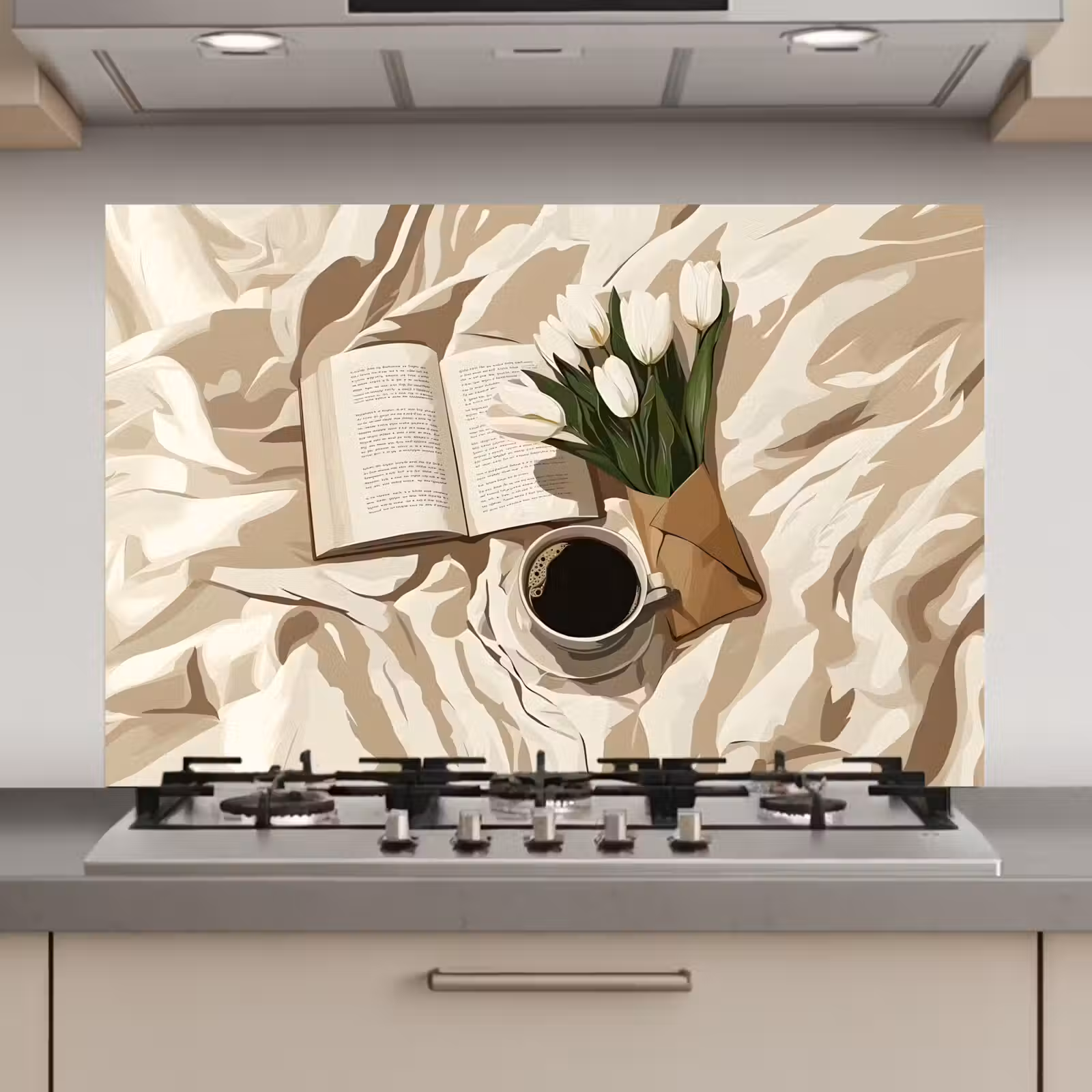 Spatscherm keuken - Boek - Illustratie - Tulpen - Koffie — 1
