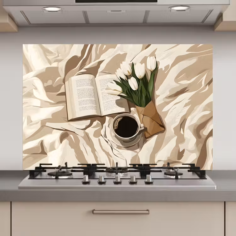 Spatscherm keuken - Boek - Illustratie - Tulpen - Koffie — 1