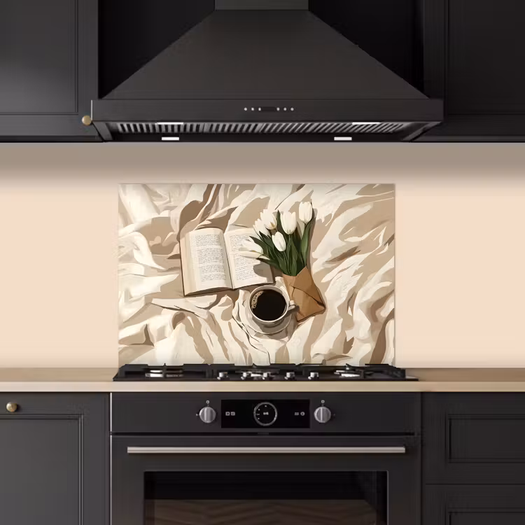 Spatscherm keuken - Boek - Illustratie - Tulpen - Koffie — 2