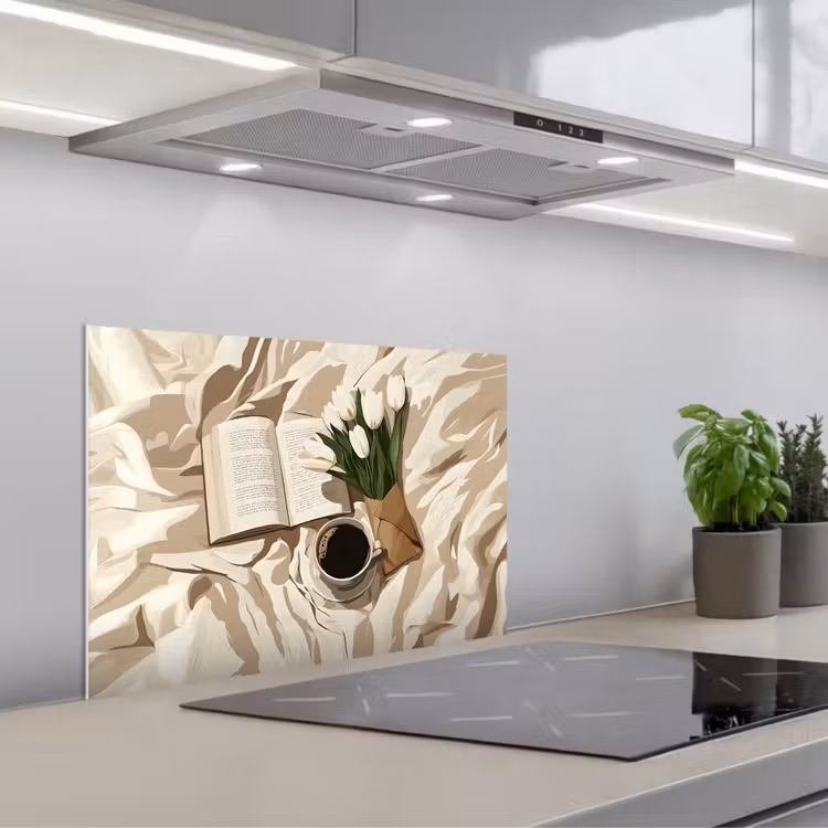 Spatscherm keuken - Boek - Illustratie - Tulpen - Koffie — 5