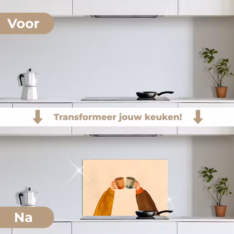 Spatscherm keuken - Illustratie - Mokken - Proosten - Bruin — 3