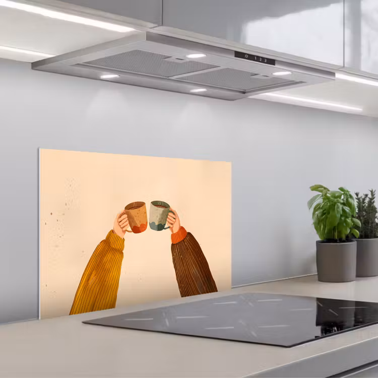 Spatscherm keuken - Illustratie - Mokken - Proosten - Bruin — 5