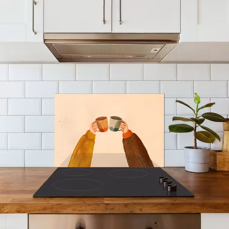 Spatscherm keuken - Illustratie - Mokken - Proosten - Bruin — 6