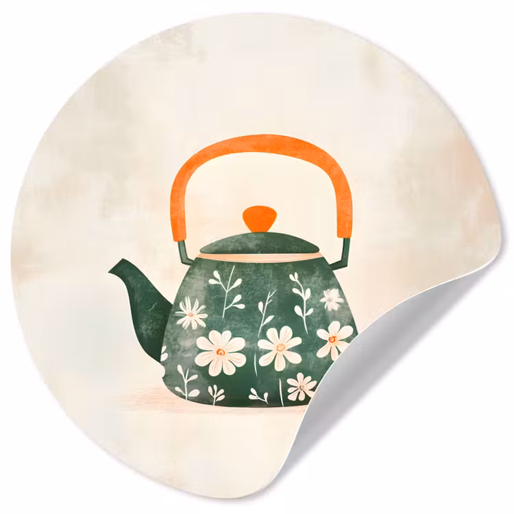 Behangcirkel - Theepot - Groen - Bloemen - Oranje — 1