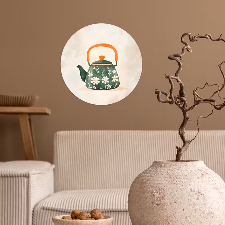 Behangcirkel - Theepot - Groen - Bloemen - Oranje — 2