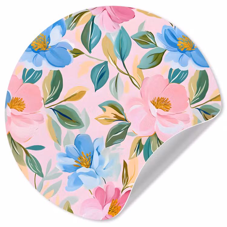 Behangcirkel - Blauw - Roze - Bloemen — 1