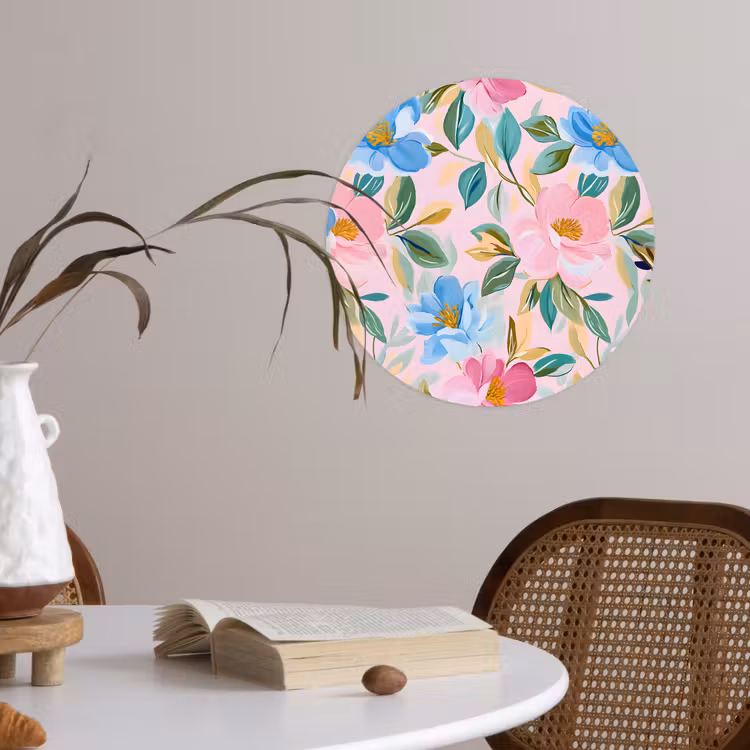 Behangcirkel - Blauw - Roze - Bloemen — 4
