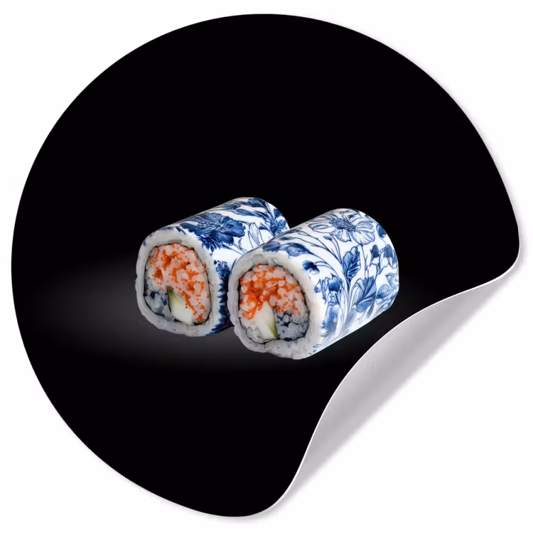 Behangcirkel - Sushi - Delfts blauw - Rijst - Vis - Elegant — 1