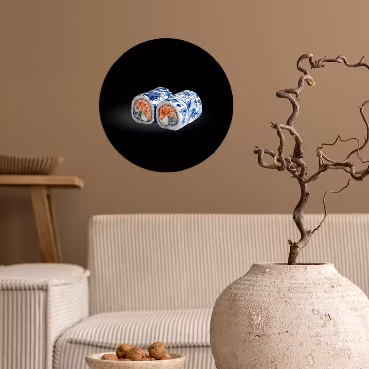 Behangcirkel - Sushi - Delfts blauw - Rijst - Vis - Elegant — 2