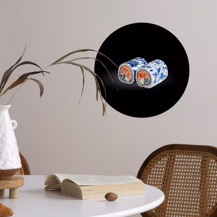 Behangcirkel - Sushi - Delfts blauw - Rijst - Vis - Elegant — 4
