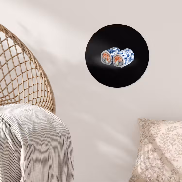 Behangcirkel - Sushi - Delfts blauw - Rijst - Vis - Elegant — 5
