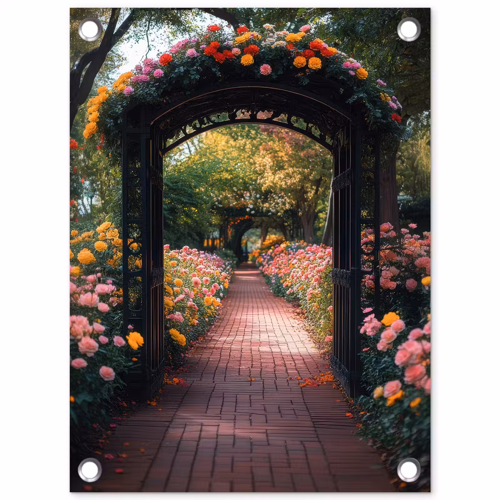 Tuinposter - Doorkijk - Bloemen - Pad - Natuur - Kleurrijk — 1