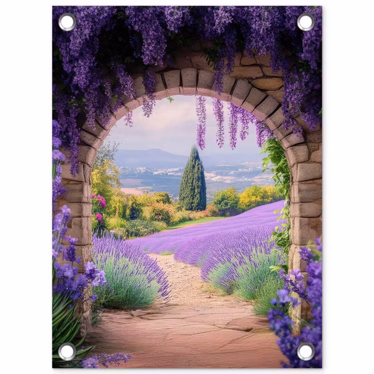 Tuinposter - Doorkijk - Lavendel - Bloemen - Paars - Poort — 1