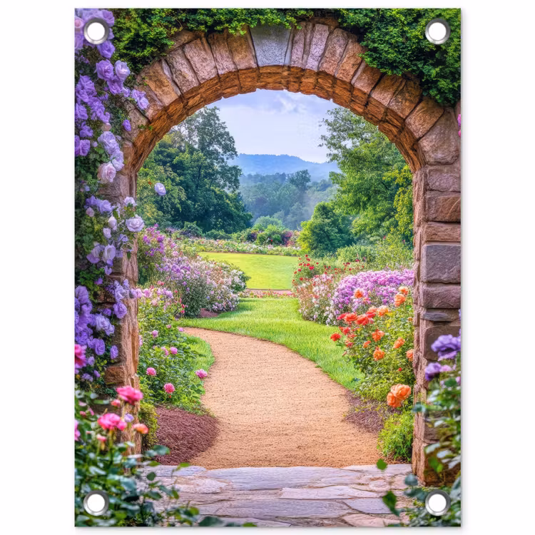 Tuinposter - Doorkijk - Poort - Bloemen - Tuin — 1