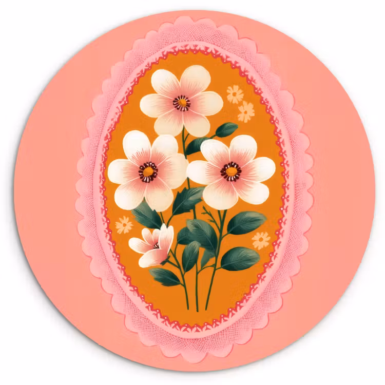 Muurcirkel - Illustratie - Bloemen - Rand - Roze — 1