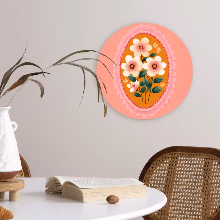 Muurcirkel - Illustratie - Bloemen - Rand - Roze — 4