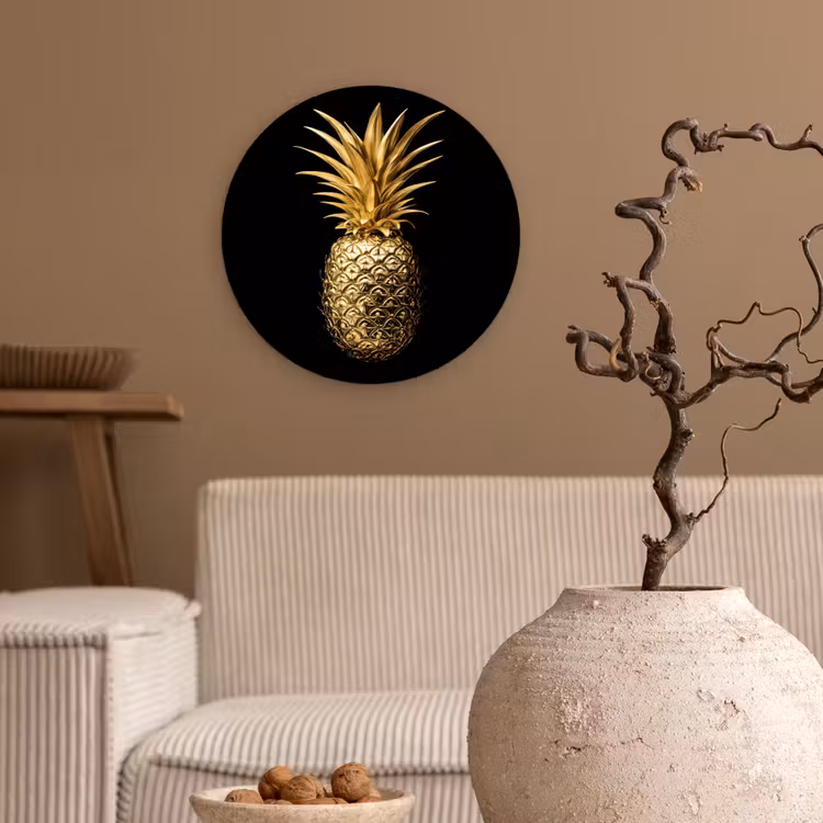 Muurcirkel - Ananas - Zwart - Goud - Luxe — 2