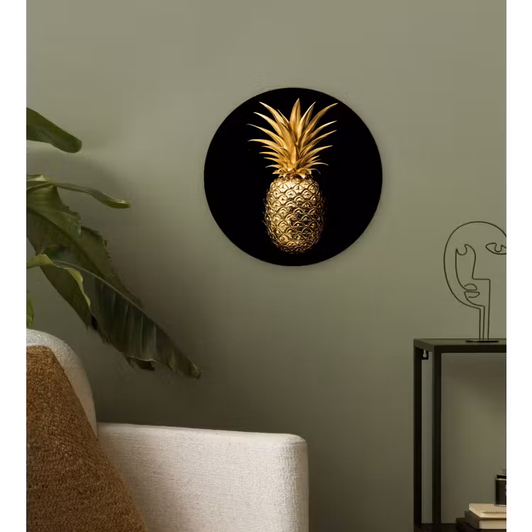 Muurcirkel - Ananas - Zwart - Goud - Luxe — 3