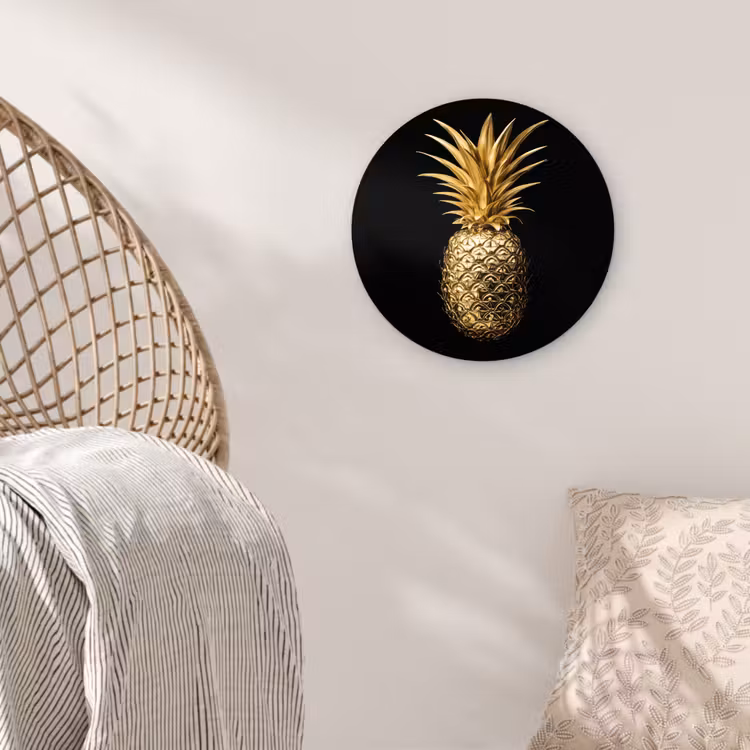 Muurcirkel - Ananas - Zwart - Goud - Luxe — 5