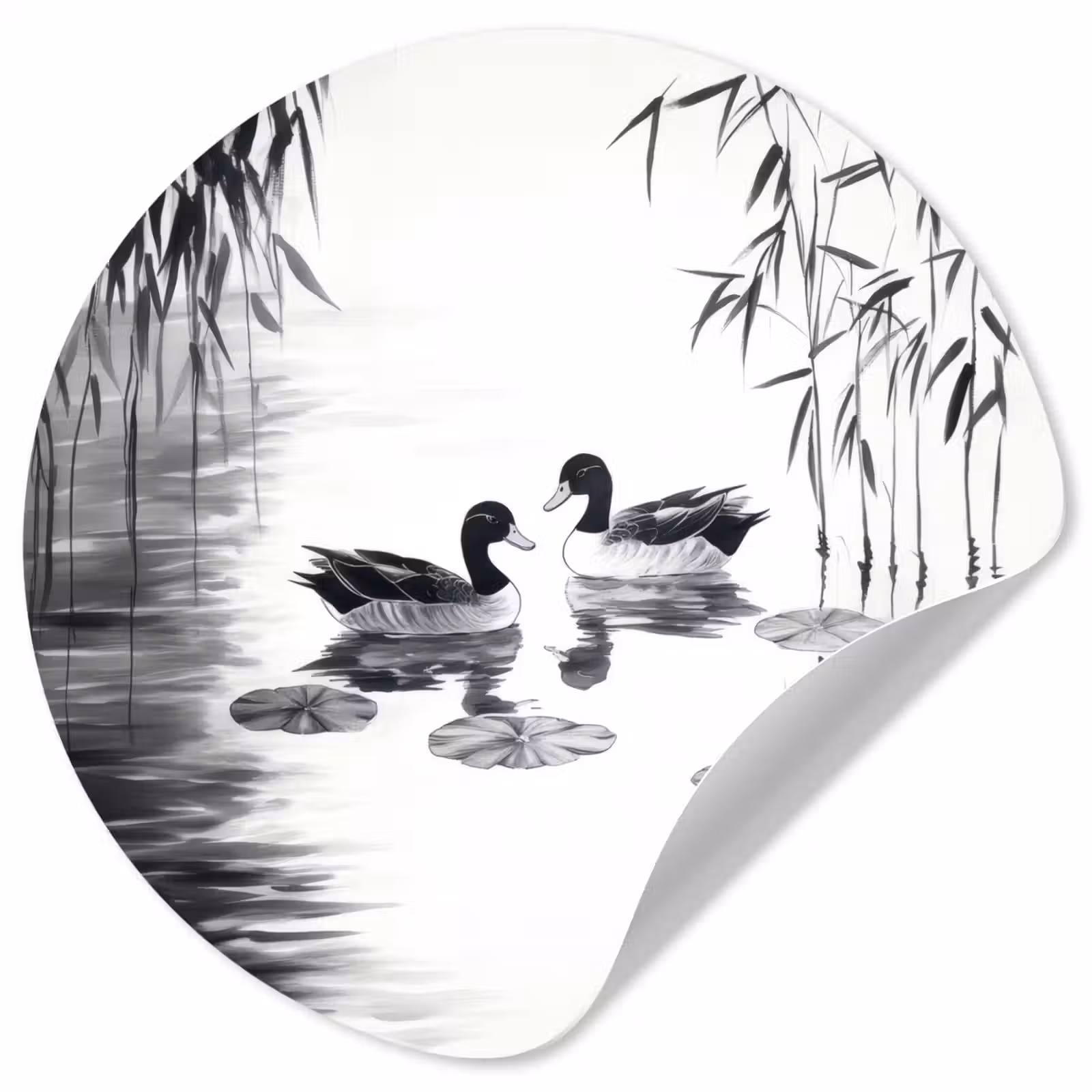 Behangcirkel - Eenden - Waterlelies - Riet - Zwart — 1