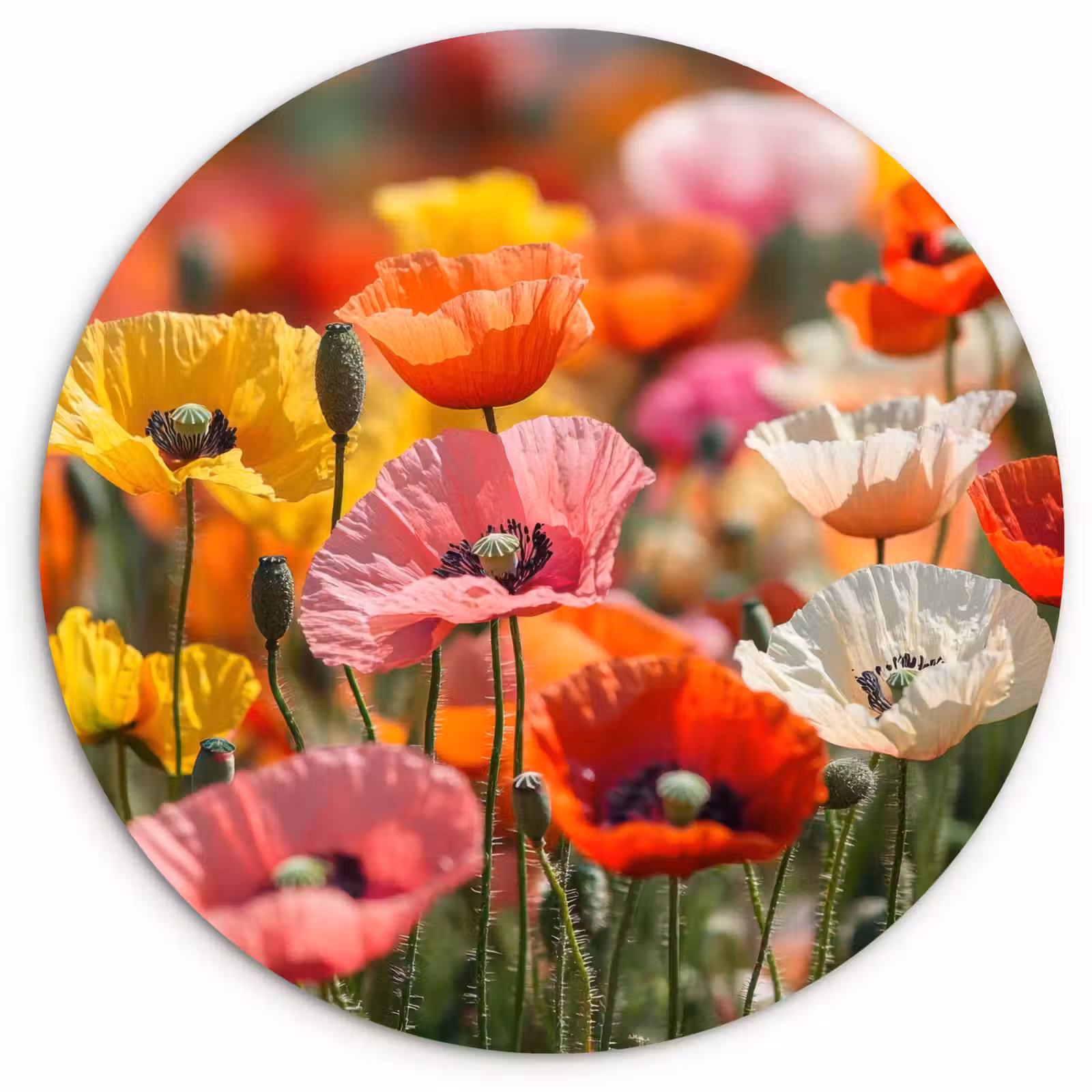 Muurcirkel - Bloemenveld - Klaprozen - Kleurrijk — 1