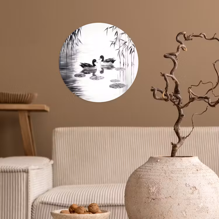 Behangcirkel - Eenden - Waterlelies - Riet - Zwart — 2