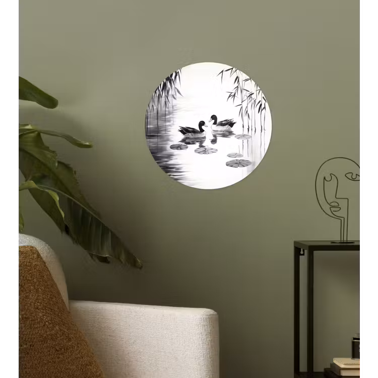 Behangcirkel - Eenden - Waterlelies - Riet - Zwart — 3