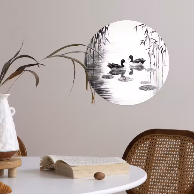 Behangcirkel - Eenden - Waterlelies - Riet - Zwart — 4
