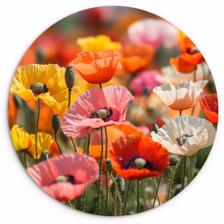 Muurcirkel - Bloemenveld - Klaprozen - Kleurrijk — 1